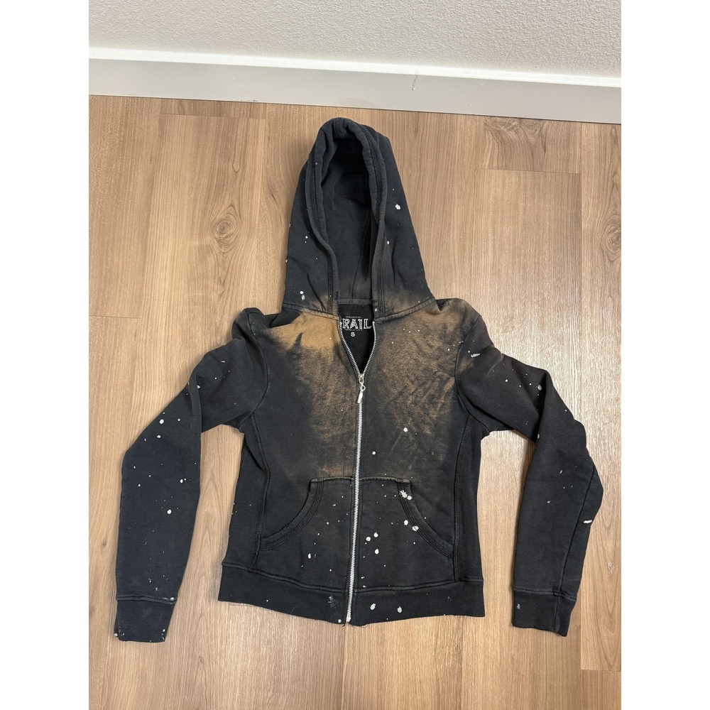 Grail Hoodie Kids Small Black Full Zip Fleece Tree Graphic Splatter Art USA